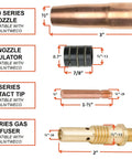 250 Amp MIG Welding Torch Gun For Lincoln Magnum 200 And 250 And Tweco No 2 12 Foot Cable Two Pin Signal Connector parts layout