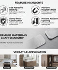 Feature highlights of 20 Pcs Magnetic Cabinet Door Catch Set, Stainless Steel Ultra Thin Stick On Adhesive Latches