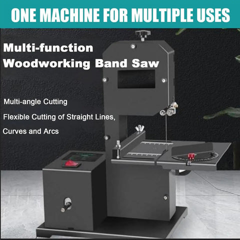 Hardcore Mini Band Saw Featuring Knockout 800W Pure Copper Motor 70Mm Cut Height 90Mm Throat With Tilted Metal Table For Smooth Wood And Foam Projects Right In Your Shop, showcasing multi-function capabilities.