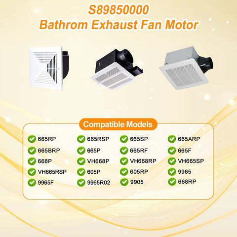 Bathroom Exhaust Fan Motor Replacement Kit With Blower Wheel For Models 665P 665RP 665RSP 605P 668P 9905 9965 VH668P