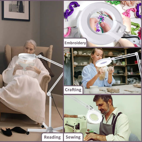 Super Bright 2,200 Lumens LED Magnifying Glass With Light And Stand, Floor Lamp in use for embroidery, crafting, reading, sewing