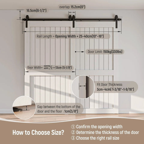 Bypass Sliding Barn Door Hardware Kit With Single Track System In Frosted Black Carbon Steel Easy Install Hanger Set diagram