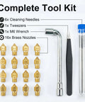 All In One 3D Printer Nozzle Kit With 16 MK8 Brass Nozzles 0.2mm 0.4mm 0.6mm 0.8mm And 1.0mm Plus Wrench Tweezers Cleaning Needles