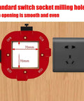 Red Aluminum 4 In 1 Rounded Corner Router Template Kit displaying R30 to R50 arc sizes next to a standard switch socket.