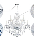 Close-up details of Nine Light Modern Crystal Glass Chandelier Pendant Ceiling Light Fixture With Glass Droplets, 28 Inch Wide 28 Inch High