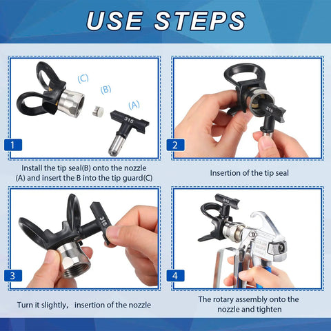 24 Pack Reversible Airless Spray Tips Set for Home Building and Fence Projects, step-by-step installation guide