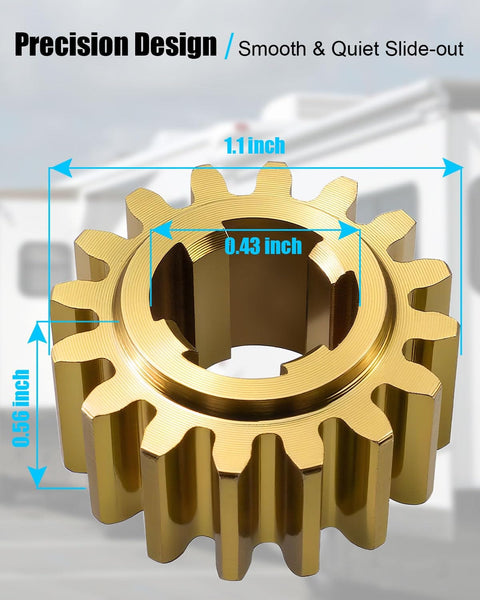 16 Tooth Spur Gear Set 16 DP And 20 PA For Lippert Schwintek Slide Out Systems in gold with dimensions