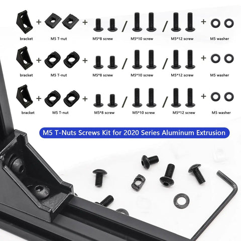 Image of 275 Piece M5 T Nuts and Bolts Kit for 2020 Aluminum Extrusion with visible components and hex wrench