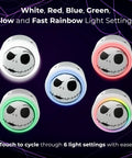 Tim Burton Nightmare Before Christmas LED Night Light With USB Charging Station And USB Type C Ports Jack Skellington And Sally Themed Night Light With 6 Light Settings Perfect For Cozy Bedroom Dorm Office Decor showing all color modes