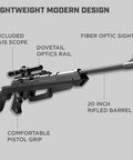 Powerful BB And Pellet Rifle For Adults With 20 Inch Rifled Barrel Adjustable Fiber Optic Sights And 4x15 Scope