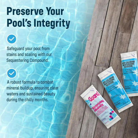 Winterizing Kit For Pools Up To 12,000 Gallons Fits Above Ground And In Ground Pools Three In One Maintenance components on wood