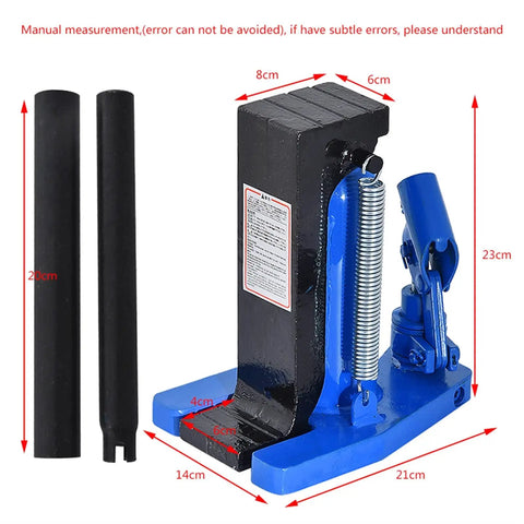 Smooth Operator Manual Hydraulic Claw Jack With 5 Ton Top Lift Plus 2.5 Ton Hook Capacity For Heavy Duty Auto Repair and Undercarriage Work Any Day with detailed measurements.