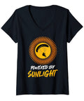 Womens Paragliding Flight Tee Powered By Sunlight Funny Paragliding Design V Neck Shirt For Women in black cotton