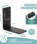 Beefy Heavy Duty L Corner Brackets 6x6 Inch 2 Pack Black Steel Shelf Supports dimensions and specifications image
