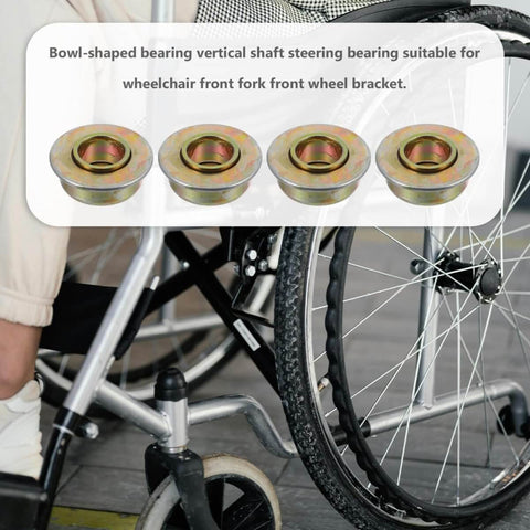 Wheelchair Front Fork Bearings Kit Four Piece Set For Walker Fork Stem Bearings And Front Wheel Maintenance visible on wheelchair.
