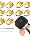 Five Piece D Ring Stud Screw Ball Head Button Rivets Set With Steel Punch Tool And Screwdriver For DIY Leather Craft Purse Hardware Handbag Belt Dog Collar Gold Finish, gold D-ring screws with tools and handbag