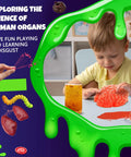 Child playing with brain model from Gross Science Kit For Kids 75 Plus Experiments Slime Chemistry Set With Brain Dissection