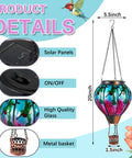 2 Pcs Glass Hot Air Balloon Solar Lanterns With Flickering Flame Hummingbird Design showcasing size and features.