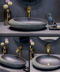 USZWBY Vanity Sink Basin High-Grade Retro Bathroom Sinks Hotel Washbasin Basin Ceramic Countertop Basin with gold faucet.