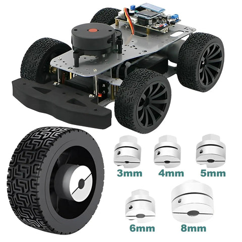 RC car with 2 Pack 85mm Solid Rubber RC Wheel Tires with beefy load bearing grip and 6mm bore clamping hex shaft couplings