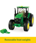 One Thirty Second Scale S780 Combine With Grain Head And 7290R Tractor Grain Cart Set showing 7290R tractor front weights