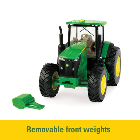 One Thirty Second Scale S780 Combine With Grain Head And 7290R Tractor Grain Cart Set showing 7290R tractor front weights