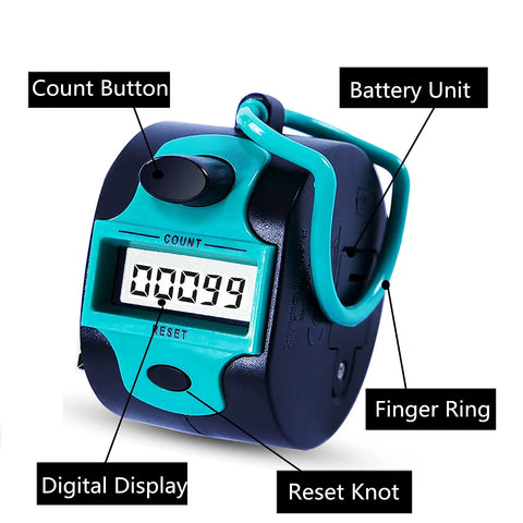 Slick Digital Clicker Tally Counter With Big Lcd Screen And Easy Palm Press For Crochet Knitting Golf Tracking And Row Counting with buttons and display.