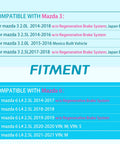 Fitment guide for Mazda 3 2014-2018 and Mazda 6 2014-2021 models, showing compatibility details
