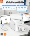 Wireless Bluetooth 4x6 Shipping Label Printer For iPhone And Android No Fuss Setup on desk with laptop and smartphone