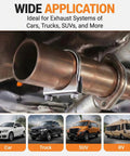 Close-up of Beefy Heavy Duty Exhaust Clamp Set Four Pack Fits Two And A Quarter Inch OD Pipes U Bolt Saddle Design on a pipe