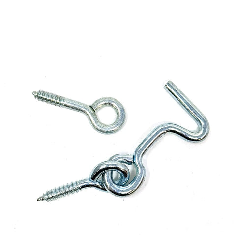No Nonsense Heavy Duty Gate Hook And Eye Set With Dual Threaded Eyes Slick For Barn Doors Fence Closures And Cabinet Latches Built Tough With Durable Zinc Plated Steel Finish showing a gate hook and eye latch in silver steel.