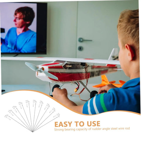 Child using a toy airplane with 20 Pack Heavy Duty Metal RC Airplane Linkage Stoppers Plus Adjustable Push Rod Connectors For Fixed Wing Models Quick Swaps DIY Mods Rock Solid Flyin Gear.