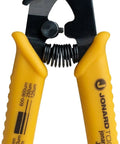 Three Hole Fiber Optic Stripper With Angled Jaw And Safety Lock, Strips 1.6-3.0mm Jacket, yellow handles, detailed view