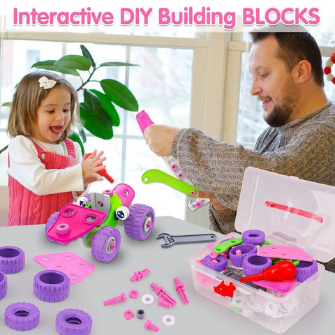 Pink Kid Friendly Education Building Set For Girls Ages 4 To 10 With 14 Ways To Play Build Cars Planes Robots And More Educational
