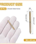 20 Pcs Double Ended Screws Set M4 X 40mm Carbon Steel Hanger Bolts Self Tapping Wood Dowels For Wood Joints And Furniture Repairs Zinc Finish