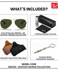 RB3025 Pilot Shape Non Polarized Sun Shades With G15 Green Lenses For Men And Women Includes Official Eyewear Kit