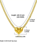 14k Gold Plated Initial V Necklace For Women And Men With Heart Pendant, Waterproof Stainless Steel, 45cm Chain Plus 5cm Extension