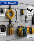 Heavy Duty Garage Slatwall Hooks Set 20 Piece Multi Size Hook Assortment for organizing garage tools and cords.