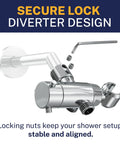 Solid Brass 3 Way Shower Diverter Valve With Shower Head Holder Universal Splitter, chrome finish, secure lock design shown