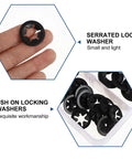 280 Piece Internal Tooth Lock Washers Push On Serrated Locking Washers Fasteners Kit held in hand and in box
