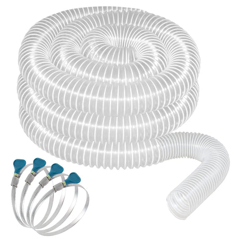Heavy Duty Clear PVC Dust Collection Hose 2.5 Inch By 20 Foot Puncture Resistant With Carbon Steel Wire Coil with clamps for woodworking.