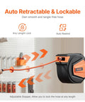 Image of Shop Grade Retractable Air Hose Reel with Sixty Five Foot Three Eighths Inch Hybrid Hose auto rewind feature