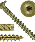 Pro Grade Heavy Duty Number 14 By 1 Inch Construction Lag Screws Torx Star Drive close-up view of threaded design and washer head.