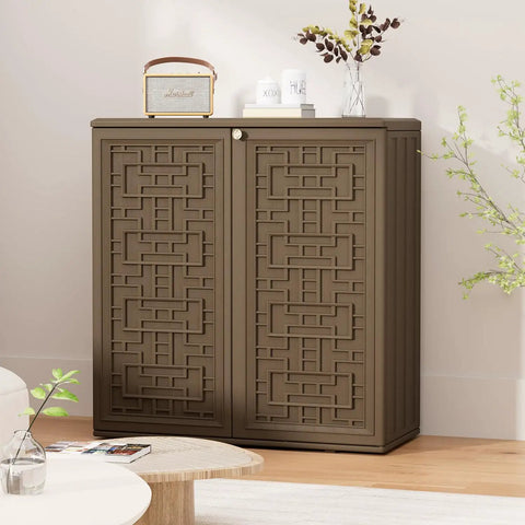 Weatherproof Indoor Outdoor Storage Cabinet With Doors And Shelf Easy Setup 34 By 16 By 36 Inches HDPE Plastic Storage Cabinet For Patio