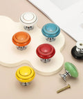 Two Pack Ceramic Cabinet Knobs 1.4 Inch Round Drawer Pulls With Mounting Screws, Orange Knobs Center with Chrome Bases