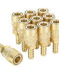 Brass Air Coupler Set With 1/4 Inch Body And 3/8 Inch Hose Barb M Type Quick Connect Fittings For Air Compressors 10 Piece High Flow Kit