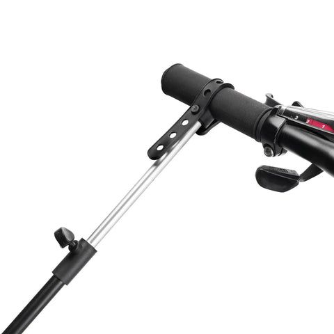 Close-up of Heavy Duty Bicycle Repair Stand With 66 Lb Capacity showcasing telescoping arm and pre-drilled floor anchor.