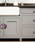 2 Pack Botanical Peony Cabinet Handles In Black 3 Inch Hole Center Semicircle Drawer Pulls on grey kitchen cabinets
