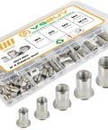 Rivet Nut Kit 100Pcs M4 M5 M6 M8 M10 Stainless Steel Pro Grade Rivet Nuts Assortment With Flat Head Knurled Body