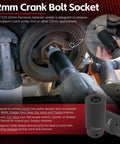 22mm Harmonic Balancer Socket Tool With Deep Counterweighted Design in use on crank bolt for engine maintenance, compatible with multiple car brands.